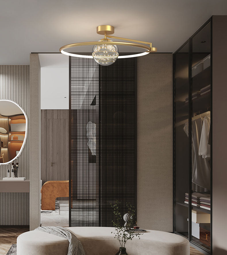 Montaje de vidrio de vidrio transparente de oro lámpara de techo de círculo moderno para dormitorio