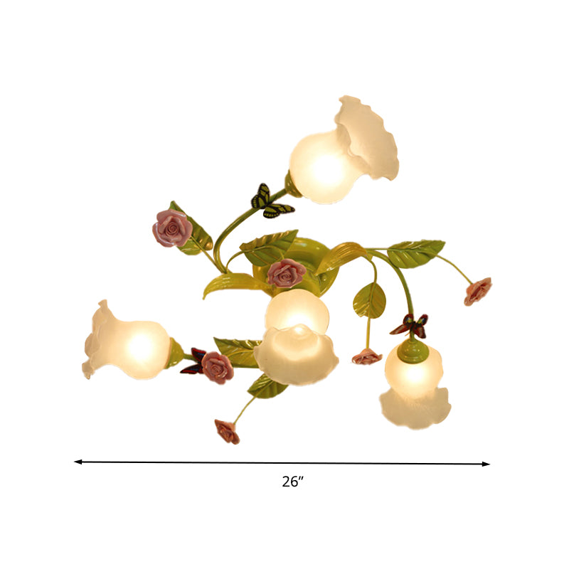 Montaje semi-flush de dormitorio espiral Vidrio opaco tradicional 4/7 Bombullas de luz de techo verde lámpara