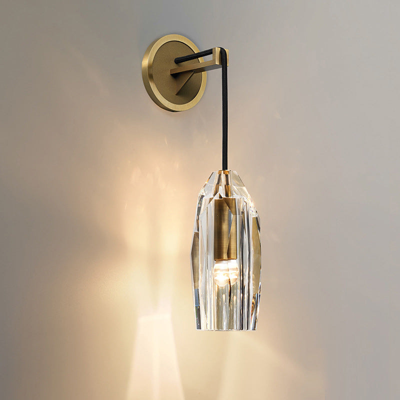 Modern Style Geometric Sconce Lights Transparent Crystal 1-Light Wall Mounted Lamp in Brass