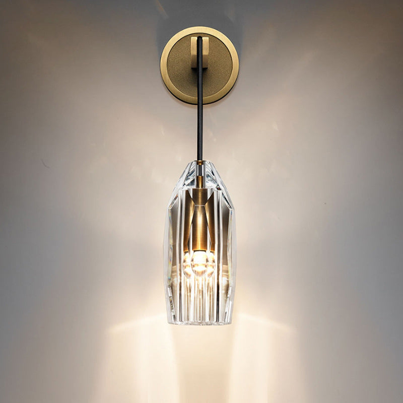 Modern Style Geometric Sconce Lights Transparent Crystal 1-Light Wall Mounted Lamp in Brass