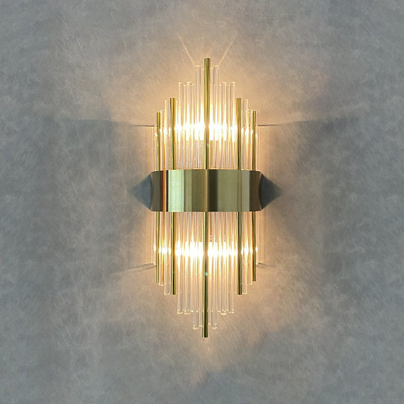 Hexagon Wall Mounted Light Fixture Modern Style Crystal 2-Lights Wall Lighting in Gold