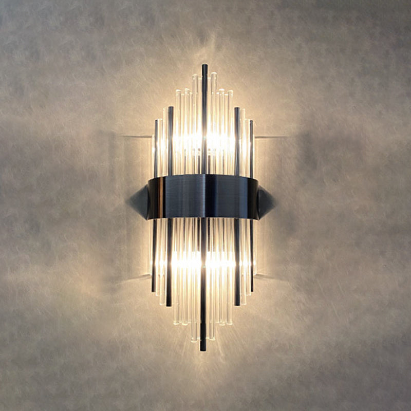 Hexagon Wall Mounted Light Fixture Modern Style Crystal 2-Lights Wall Lighting in Gold