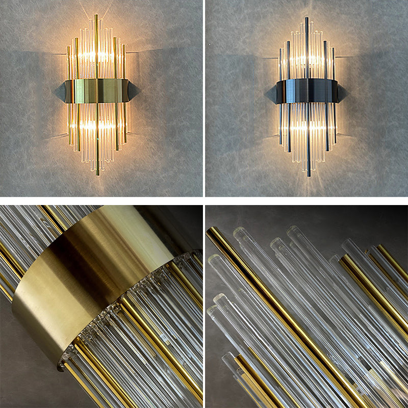 Hexagon Wall Mounted Light Fixture Modern Style Crystal 2-Lights Wall Lighting in Gold