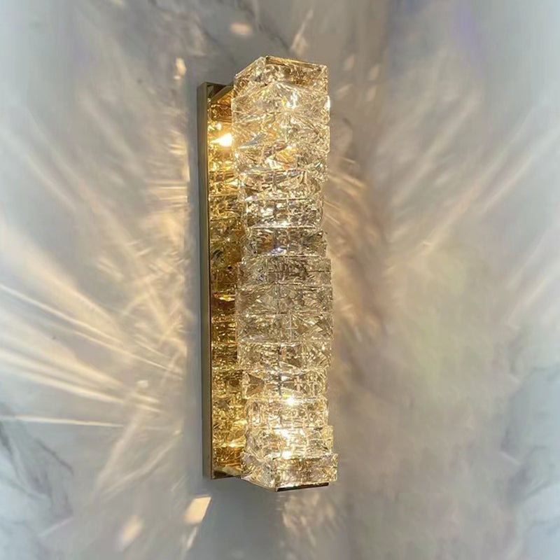 Moderner Stil Geometrischer Wandleuchten Schonconces Kristallblock 1-Licht-Leuchte in Chrom und Gold