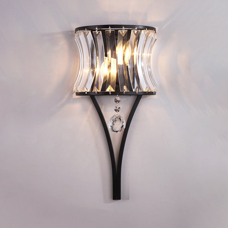 Moderne Stil gebogene Wandleuchten klare Kristall 2 Leichter Wandlampen in Gold und Schwarz