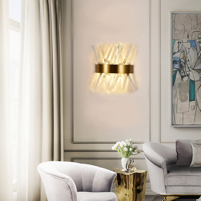 Luz de columna Luz de columna Modern Style Crystal 2 luces de pared Iluminación en oro y negro