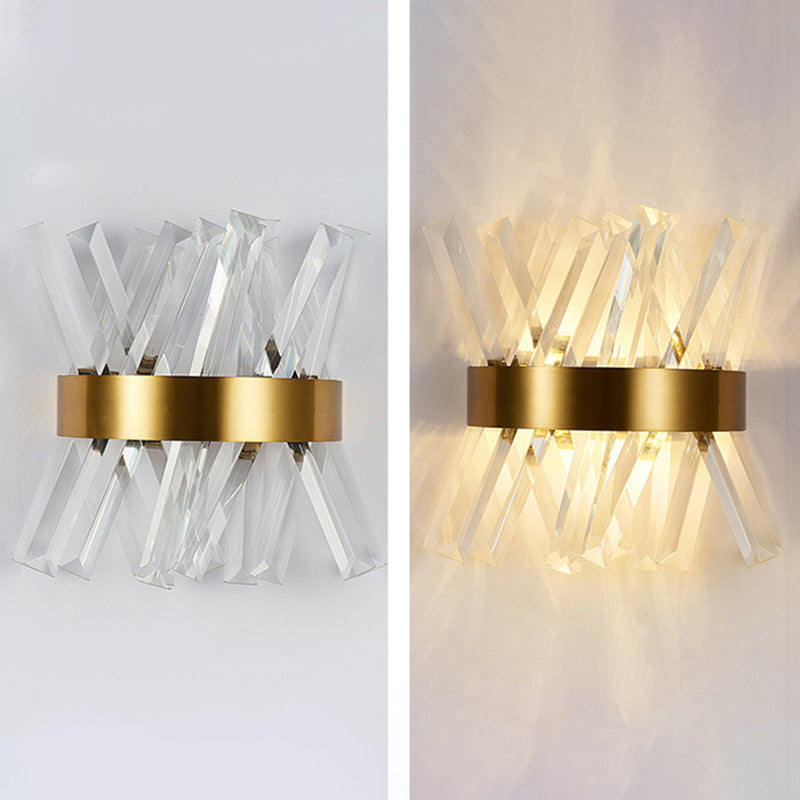 Luz de columna Luz de columna Modern Style Crystal 2 luces de pared Iluminación en oro y negro