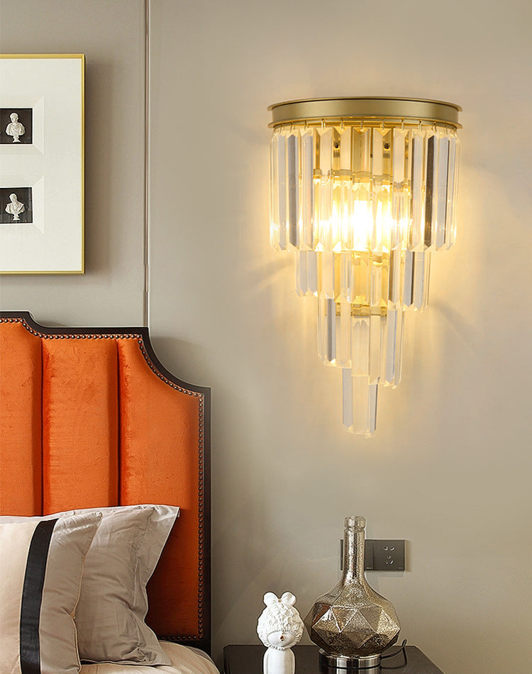 Luz de columna Luz de columna Modern Style Crystal 2 luces de pared Iluminación en oro y negro