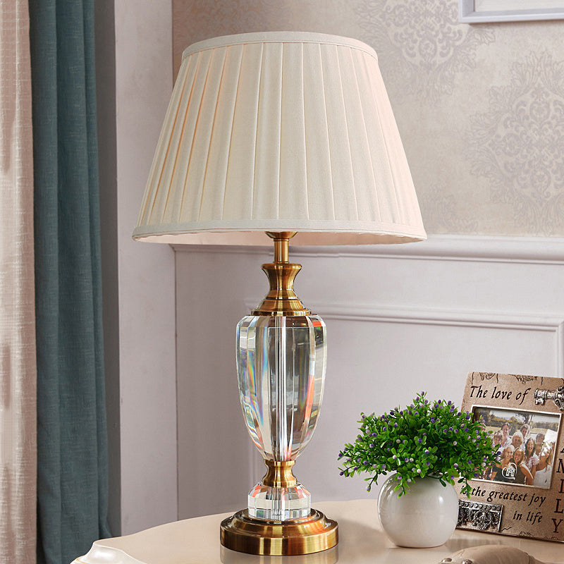 14 "/16" largo 1 camera da letto leggera luce notturna semplice lampada da comodino bianco con tonalità in tessuto affusolato