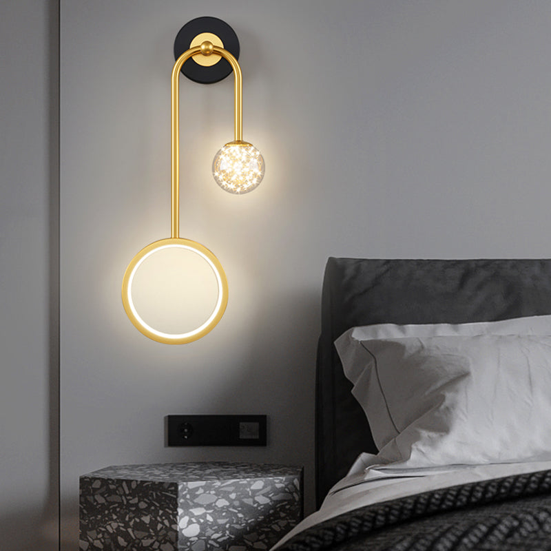 Modern Simple Style Round Disc Shade Wall Sconce Metal 2 Lights Sconces in Gold Finish