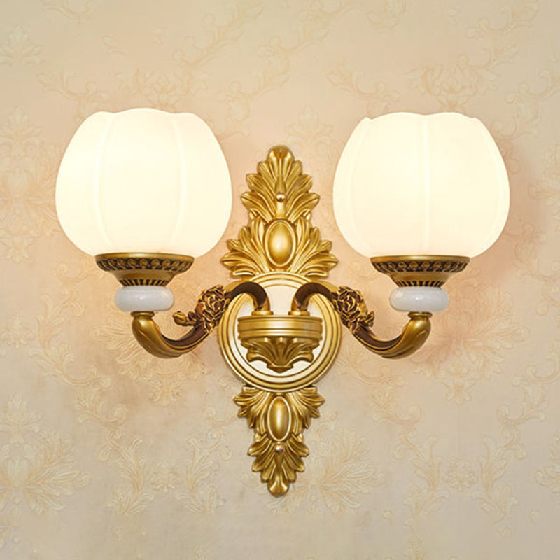 2-Lights Geometric Wall Sconce Modern Simple Style Glass Wall Lighting in Gold