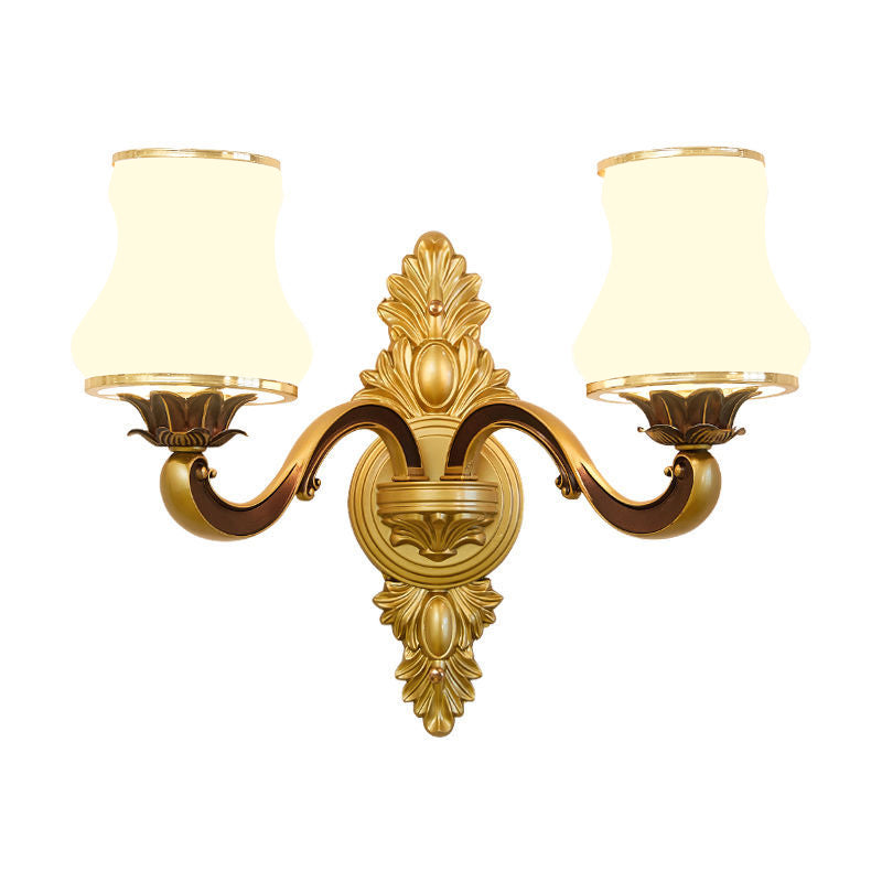 2-Lights Geometric Wall Sconce Modern Simple Style Glass Wall Lighting in Gold