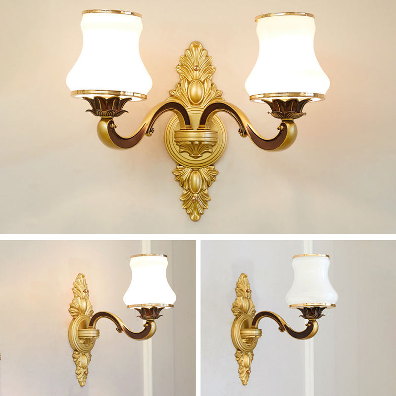 2-Lights Geometric Wall Sconce Modern Simple Style Glass Wall Lighting in Gold