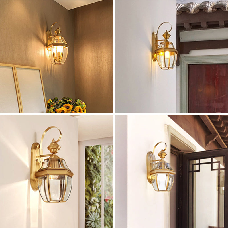 Modern Simple Style Geometric Shade Wall Sconce Metal and Glass 1 Light Sconces in Gold Finish