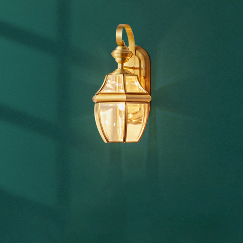 Modern Simple Style Geometric Shade Wall Sconce Metal and Glass 1 Light Sconces in Gold Finish