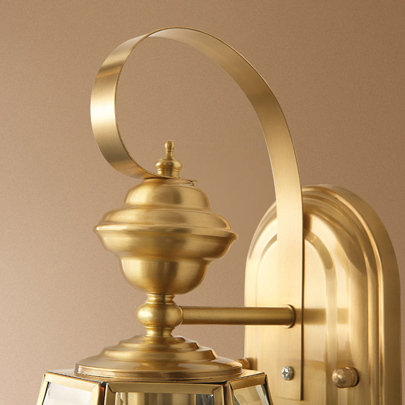 Modern Simple Style Geometric Shade Wall Sconce Metal and Glass 1 Light Sconces in Gold Finish