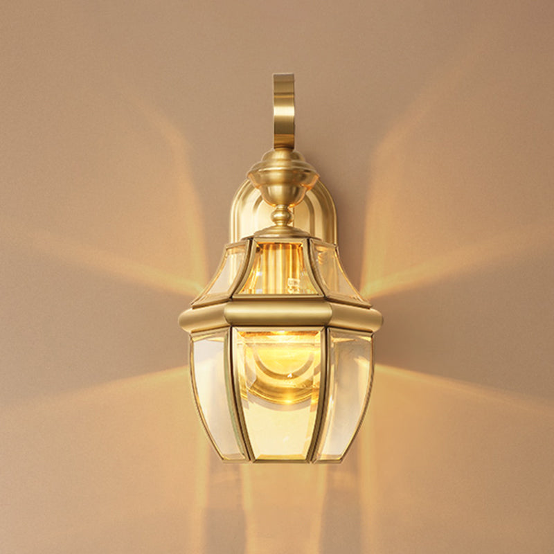 Modern Simple Style Geometric Shade Wall Sconce Metal and Glass 1 Light Sconces in Gold Finish