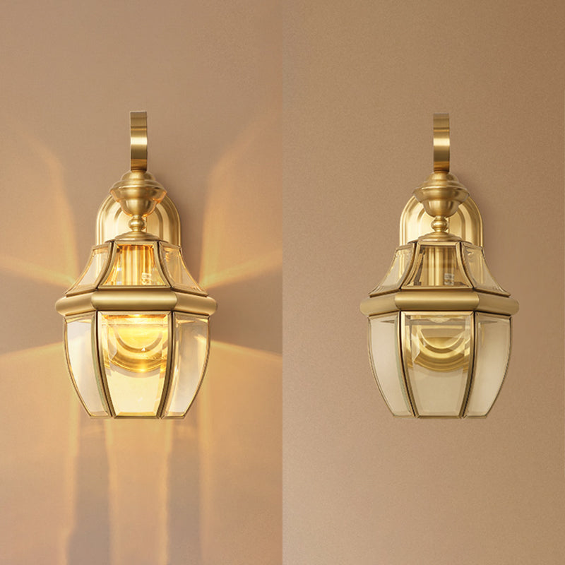 Modern Simple Style Geometric Shade Wall Sconce Metal and Glass 1 Light Sconces in Gold Finish
