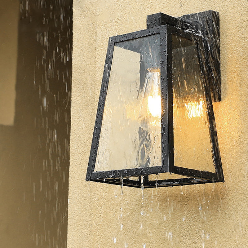 1-Light Rectangular Wall Sconce Modern Simple Style Glass Wall Lighting in Black