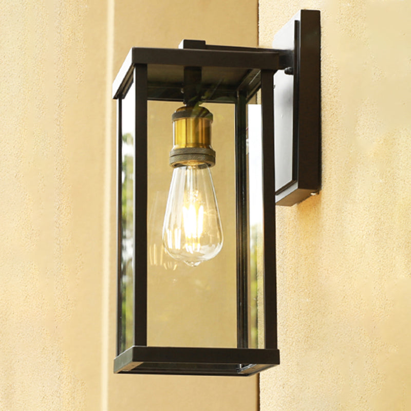 1-Light Rectangular Wall Sconce Modern Simple Style Glass Wall Lighting in Black