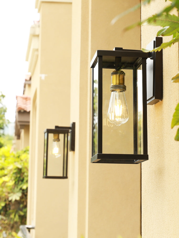 1-Light Rectangular Wall Sconce Modern Simple Style Glass Wall Lighting in Black