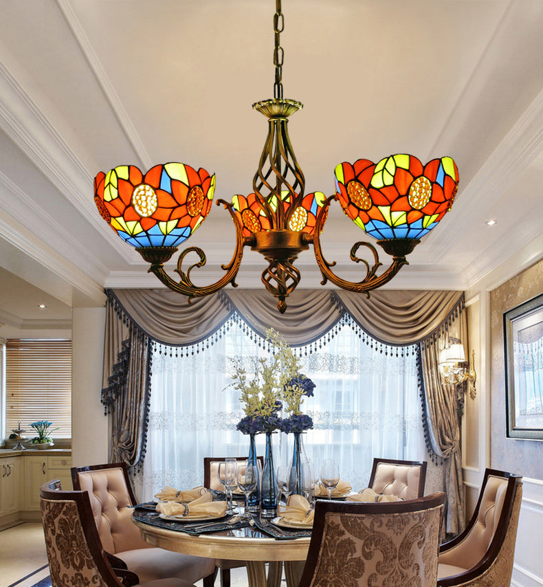 Tiffany Creative Sputnik Light Light Light Ironing Lampada con tonalità di vetro colorato