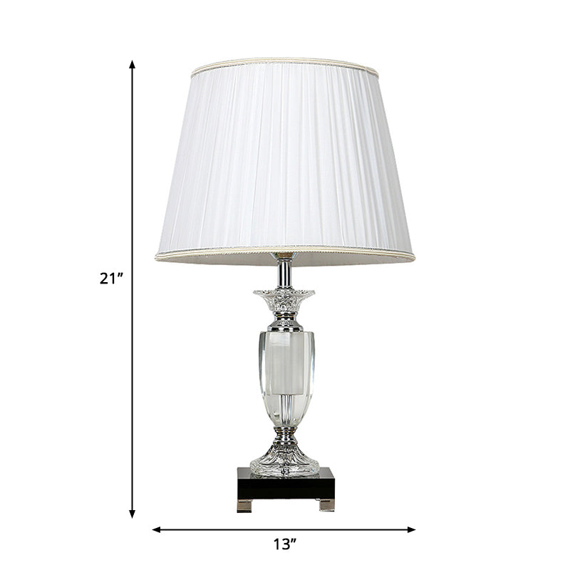 Wit 1 lichte nachtlicht traditionele stijl stof taps toelopende nachtkastje lamp met kristallen basis