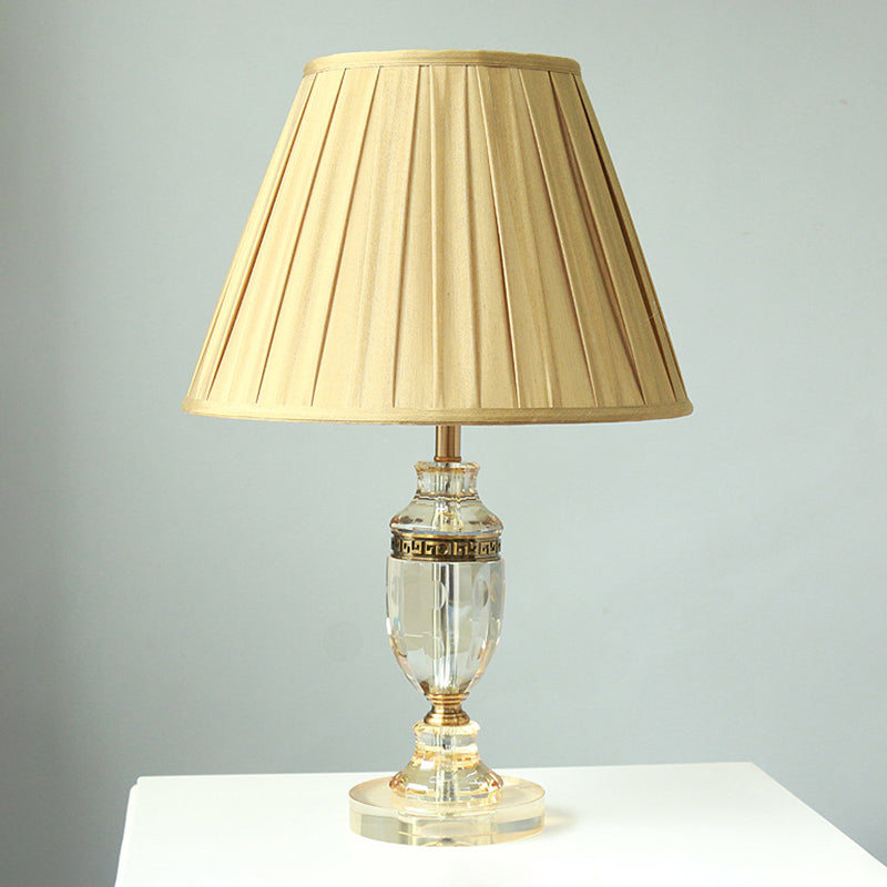 Stoff Beige Tischlampe gesammelte Empire Shade Einer Glühbirne Land Nachtlicht mit Kristallbasis