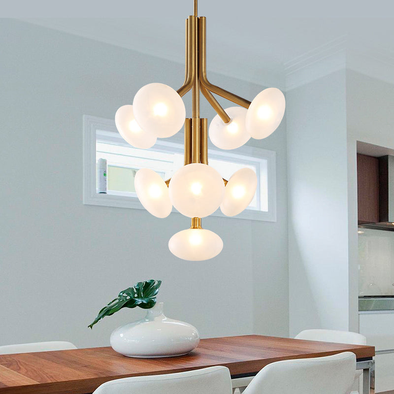 Round Pendant Chandelier Modern Frosted Glass 9 Heads Ceiling Suspension Lamp in Gold