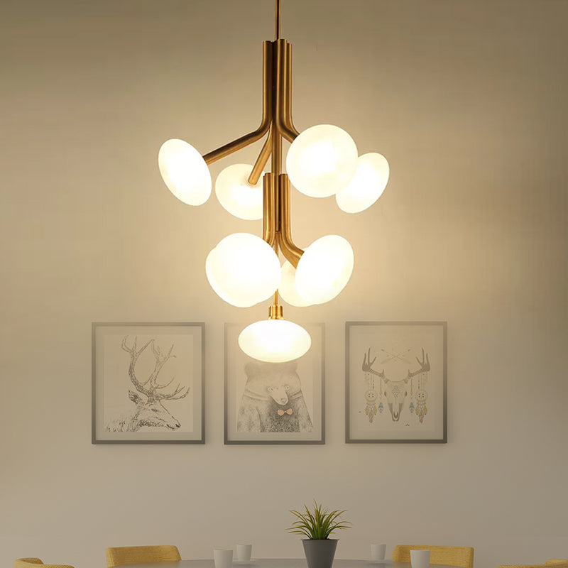 Round Pendant Chandelier Modern Frosted Glass 9 Heads Ceiling Suspension Lamp in Gold