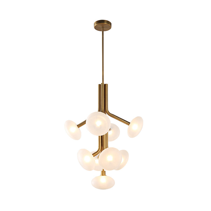 Round Pendant Chandelier Modern Frosted Glass 9 Heads Ceiling Suspension Lamp in Gold