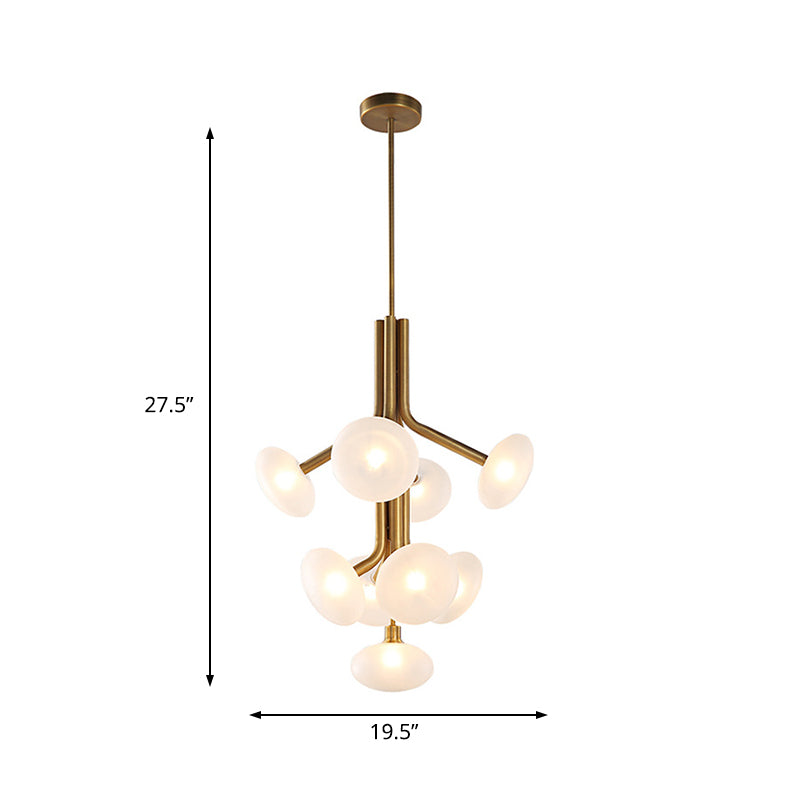 Round Pendant Chandelier Modern Frosted Glass 9 Heads Ceiling Suspension Lamp in Gold