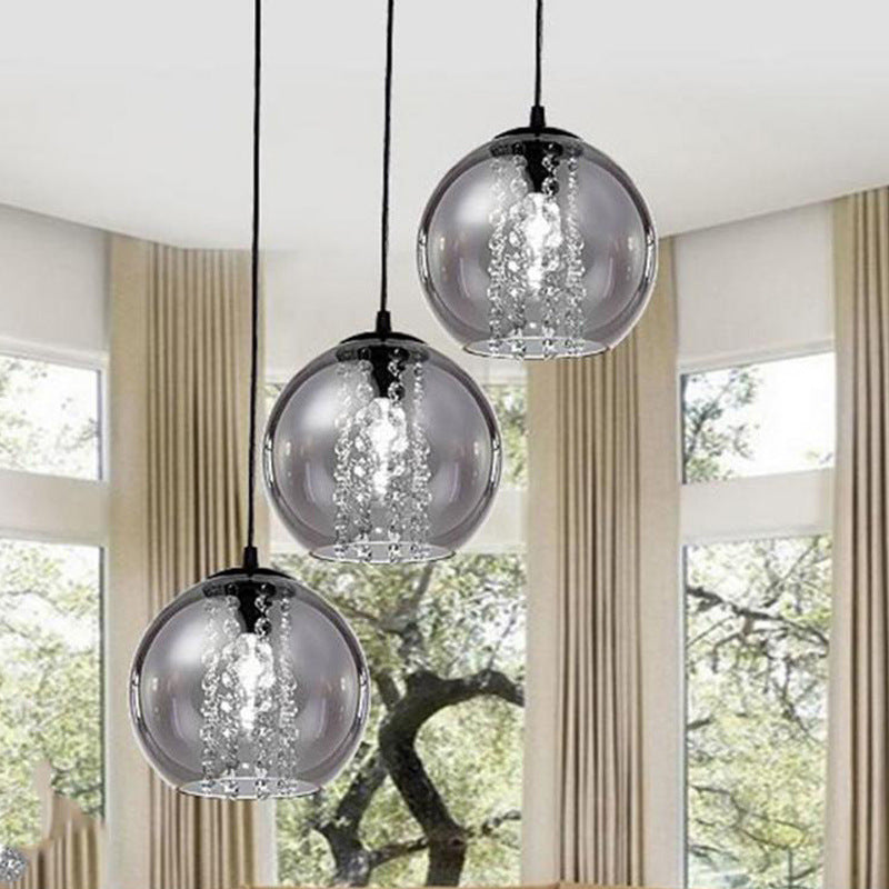 Dîner sphérique Lampe suspendue Verre fumée 1 lumière pendante moderne avec décor en cristal