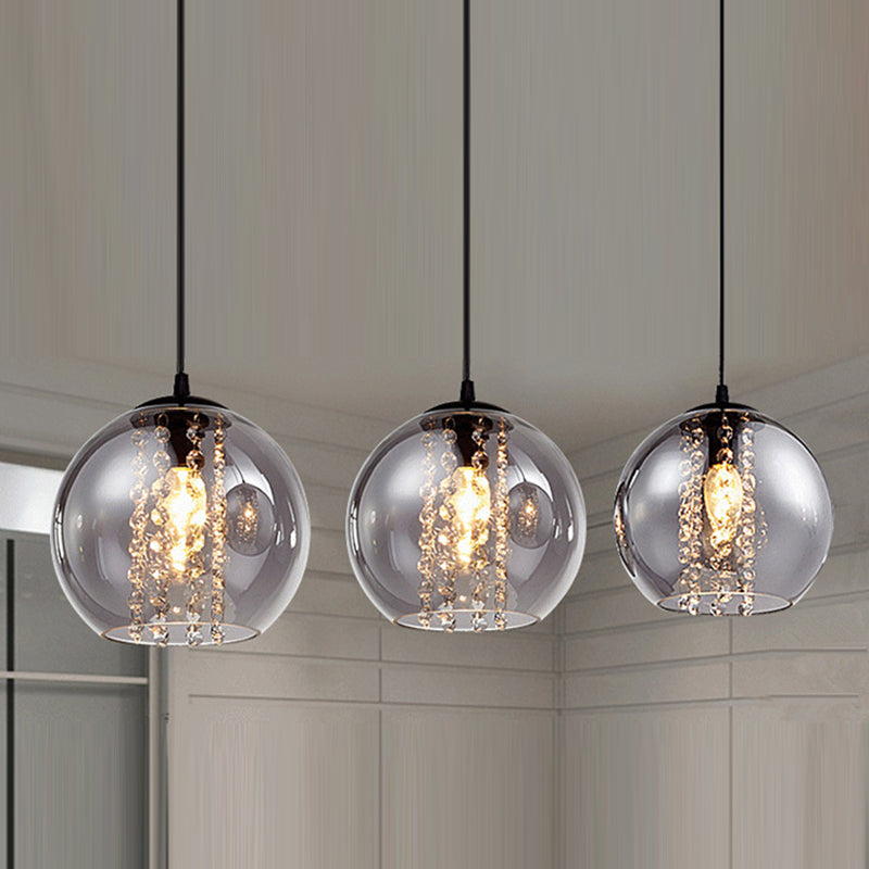 Dîner sphérique Lampe suspendue Verre fumée 1 lumière pendante moderne avec décor en cristal