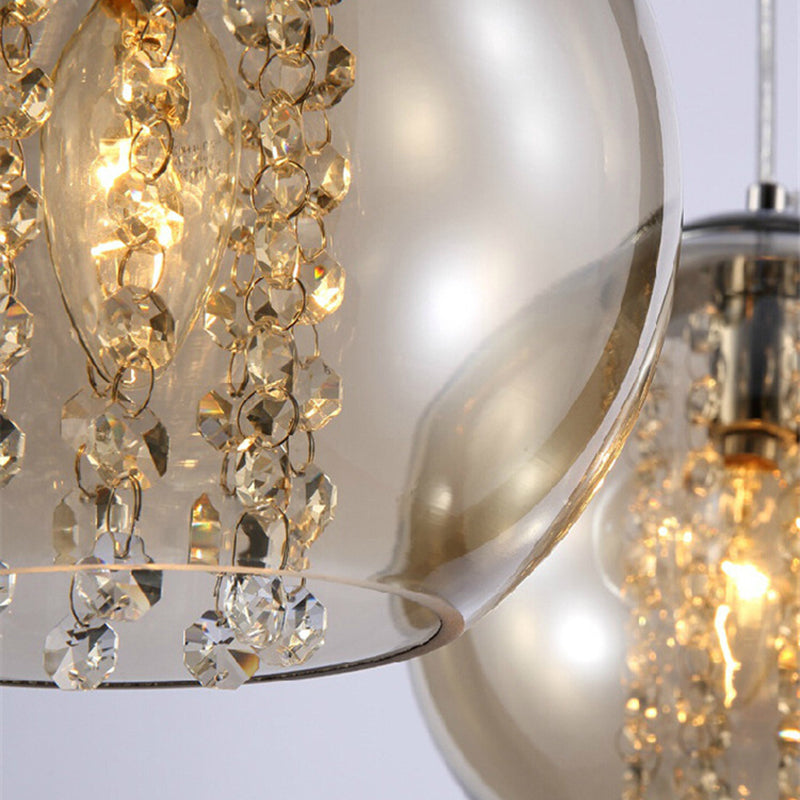 Dîner sphérique Lampe suspendue Verre fumée 1 lumière pendante moderne avec décor en cristal