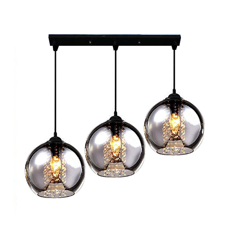 Dîner sphérique Lampe suspendue Verre fumée 1 lumière pendante moderne avec décor en cristal