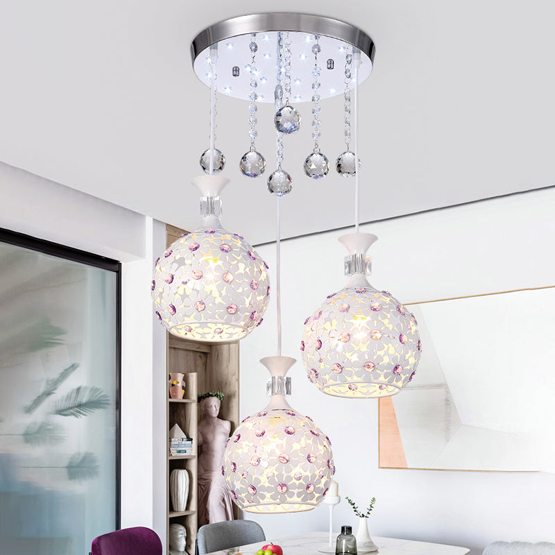 Cluster sphère pendentif léger nordique cristal 3 bulb lempe suspension du plafond
