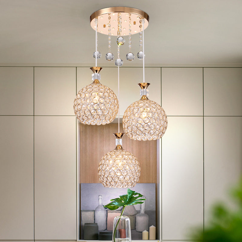 Cluster sphère pendentif léger nordique cristal 3 bulb lempe suspension du plafond