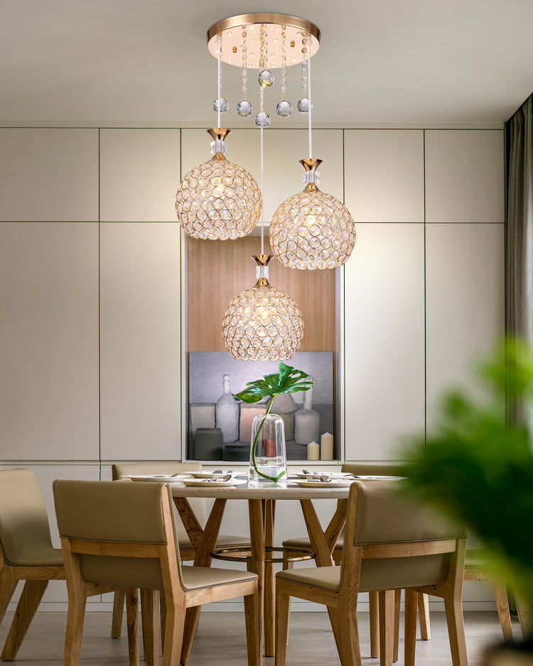 Cluster sphère pendentif léger nordique cristal 3 bulb lempe suspension du plafond