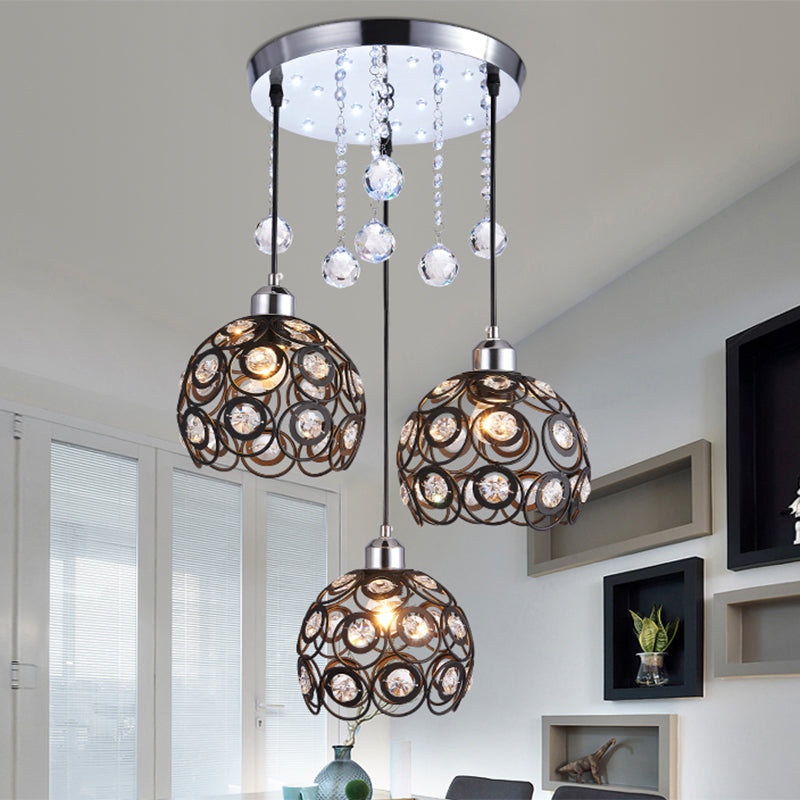 Lampe à chute de salle à manger à 3 têtes de lumière multi-pendentif moderne avec une teinte cristalline mondiale