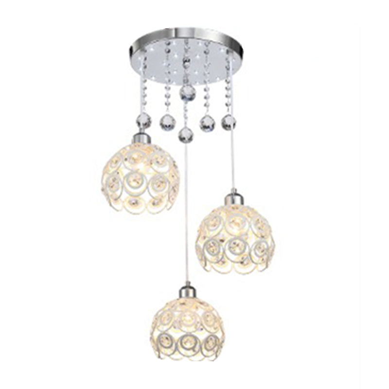 Lampe à chute de salle à manger à 3 têtes de lumière multi-pendentif moderne avec une teinte cristalline mondiale