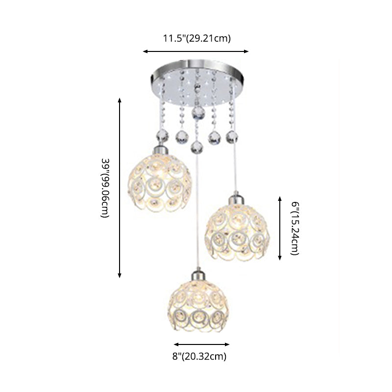Lampe à chute de salle à manger à 3 têtes de lumière multi-pendentif moderne avec une teinte cristalline mondiale