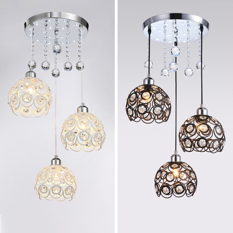 Lampe à chute de salle à manger à 3 têtes de lumière multi-pendentif moderne avec une teinte cristalline mondiale