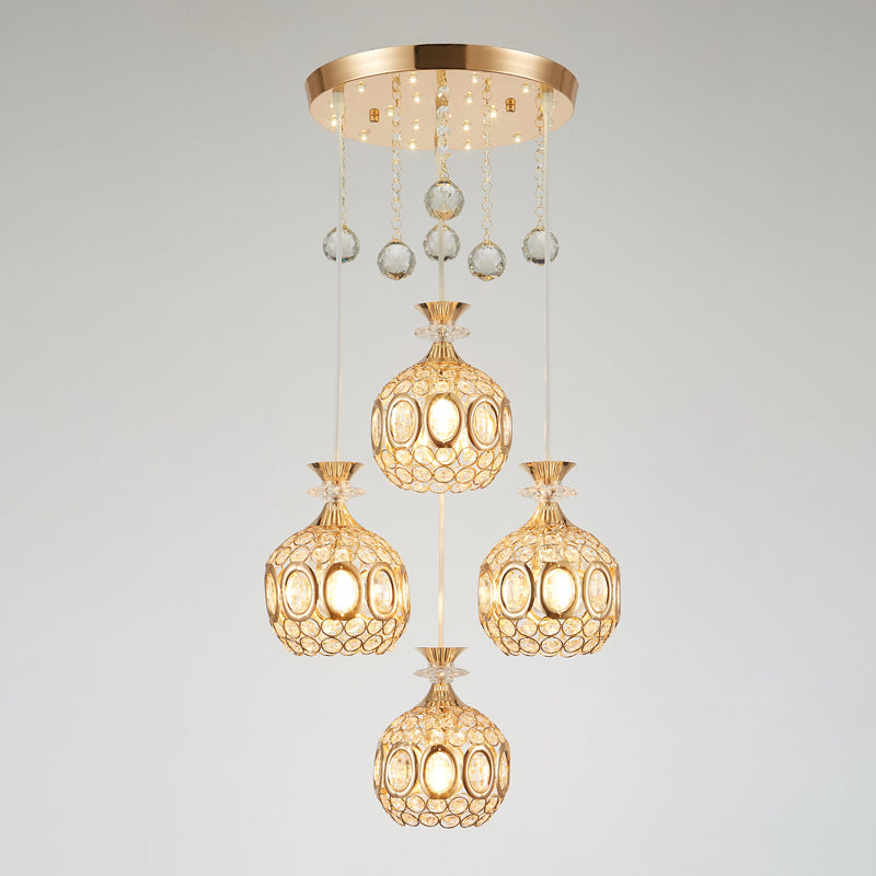 Cluster à ananas doré Éclairage pendentif éclairage moderniste cristal de lampe suspendue