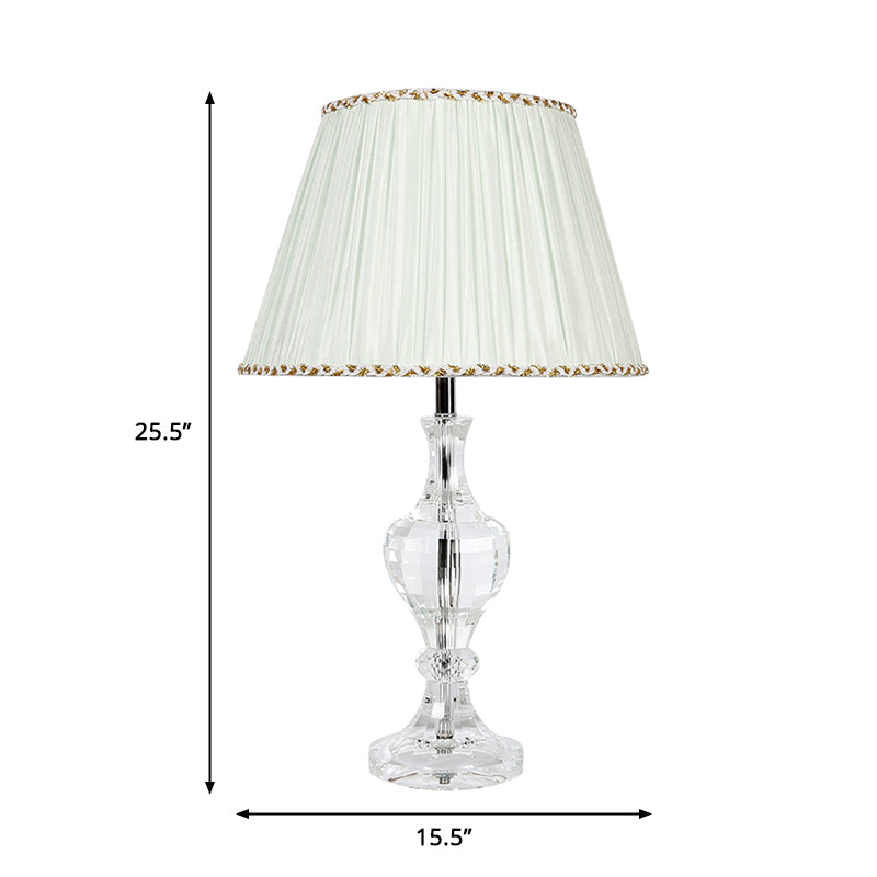 1 leichte Schlafzimmer Nachtlicht Minimalismus weiße Nachttischlampe mit sich verjüngter Stoffton