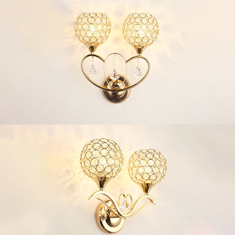 Éclairage d'applications en forme de boule en cristal Lumière murale finale en or contemporain pour le salon