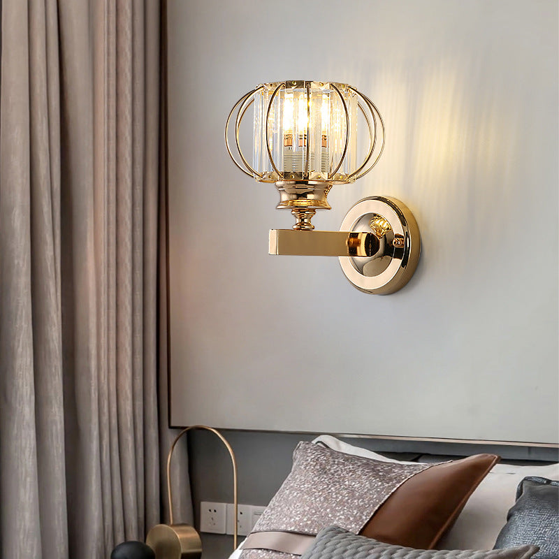 Round Crystal Wall Light Simplicity 1 Bulb Wall Mounted Lamp for Bedroom