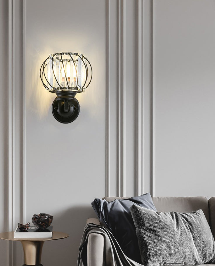 Round Crystal Wall Light Simplicity 1 Bulb Wall Mounted Lamp for Bedroom