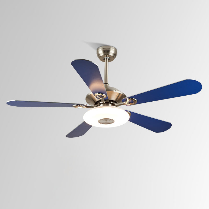 Navy Blue Round Hanging Fan Lamp Fixture Mediterranean Style Acrylic LED Semi Flush Light