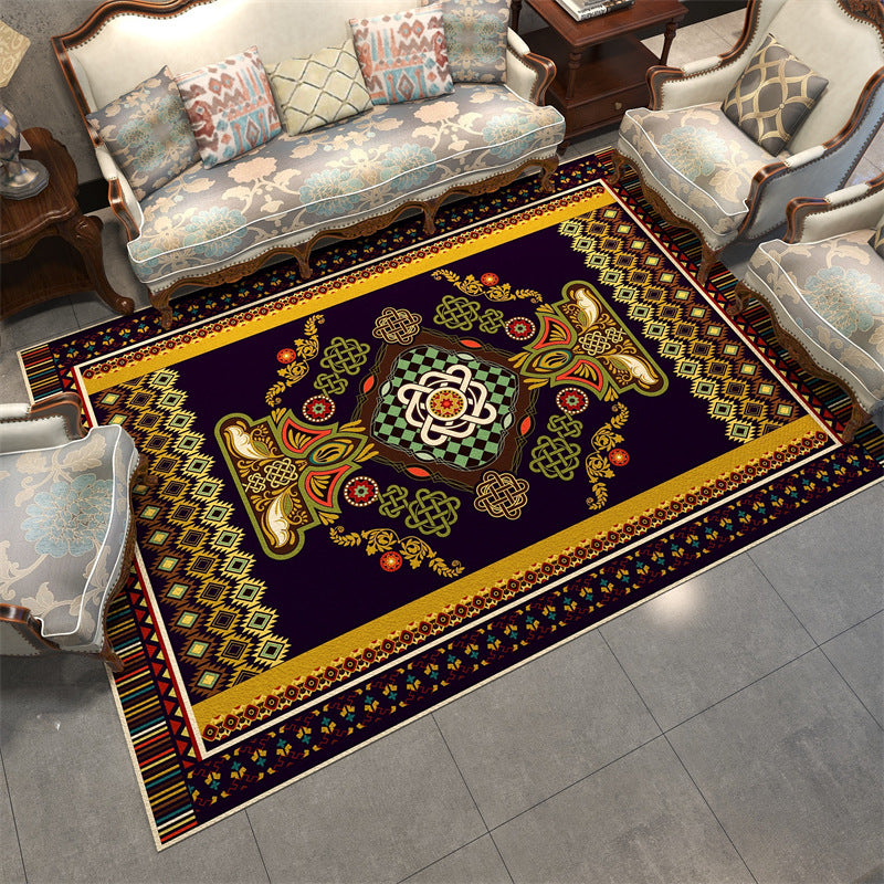 Stylish Tribal Pattern Rug Blue Traditional Carpet Polyester Stain Resistant Rug for Living Room